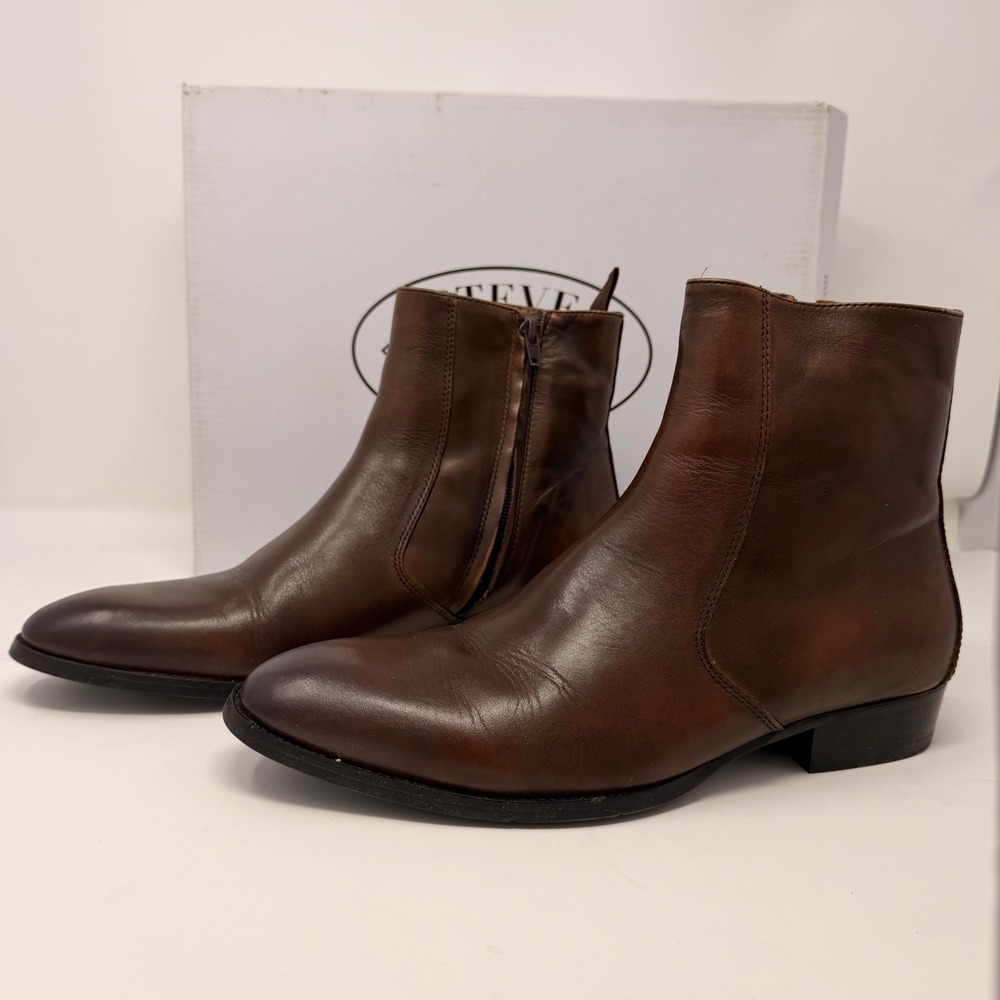 Steve Madden Santos Men's Brown Leather Chelsea Ankle Boots Size 7M New - Picture 3 of 16